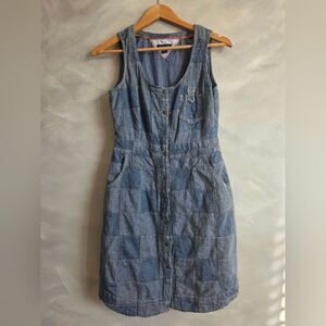 Tommy Hilfiger Denim Patchwork Checkered Mini Snap Sleeveless Dress 4 Cotton